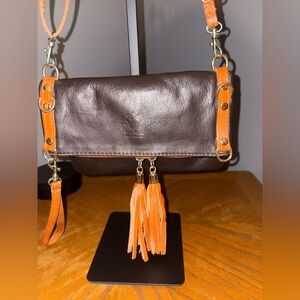 Vera Pelle Brown and Orange Leather Clutch